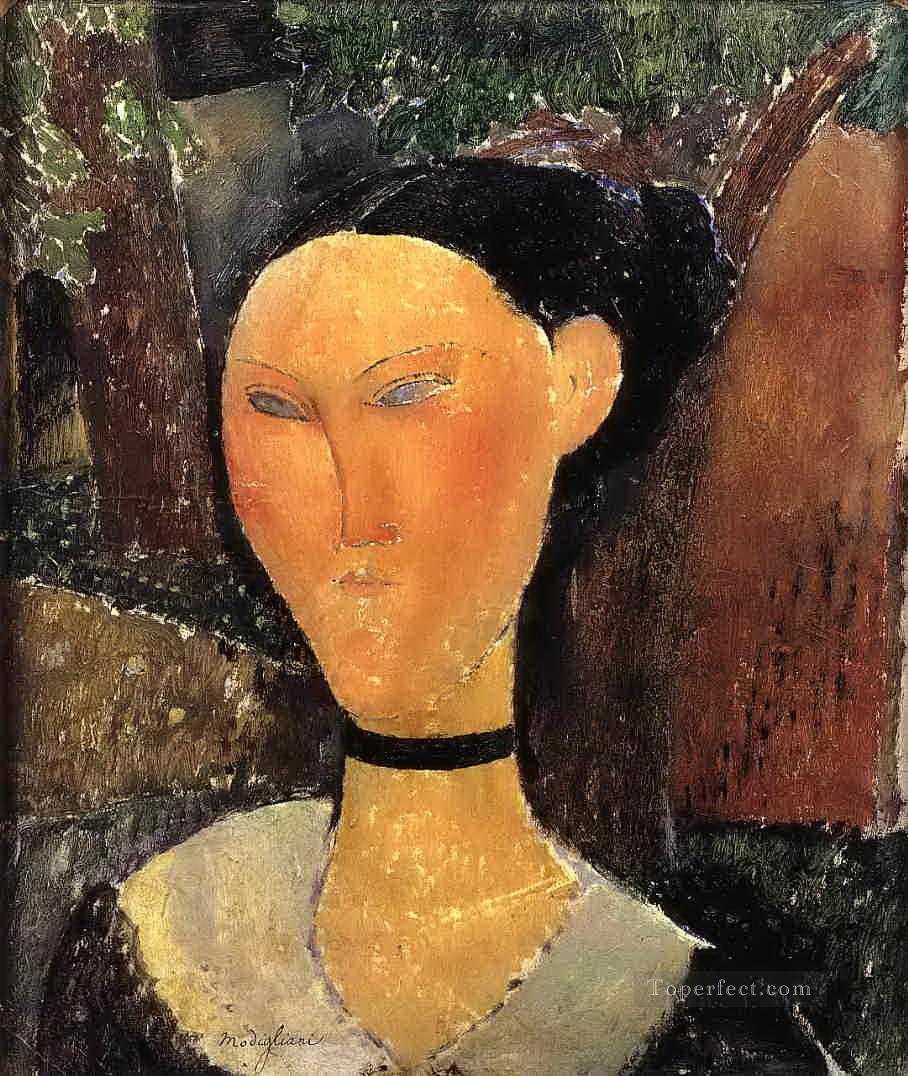 woman with velvet ribbon the black border 1915 Amedeo Modigliani Oil Paintings